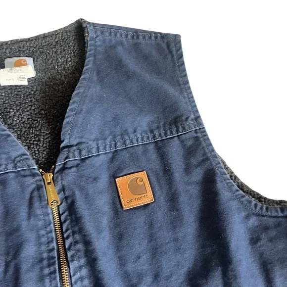Vintage Carhartt Made In USA Blue Denim Sherpa Vest Jacket Sz Xl - Picture 2 of 6